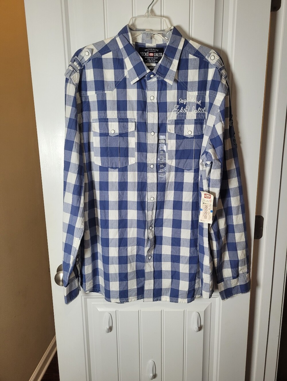 Ecko Unlimited Blue and White Check Button-Down Shirt NWT.  Size XL